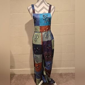 ROMWE Hippie Patchwork Overall Jumpsuit Wide Leg Polyester Size Medium (6)